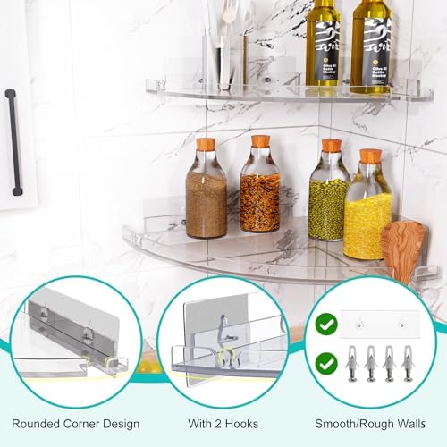 Acrylic Corner Shower Shelves, Adhesive Shower Caddy Organizer - Image 3