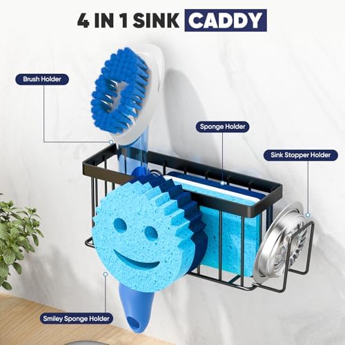 MURLONG Sponge Holder for Kitchen Sink, Sink Caddy Smiley Face, 4-in-1 Sponge - Image 5