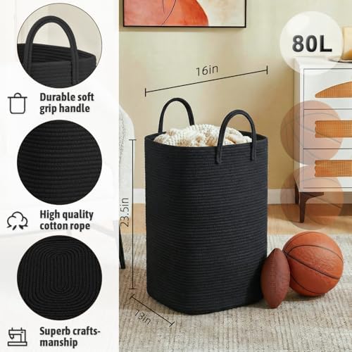 Artfeel Laundry Basket, Woven Cotton Rope Laundry Hamper, 80L Versatile Storage - Image 2