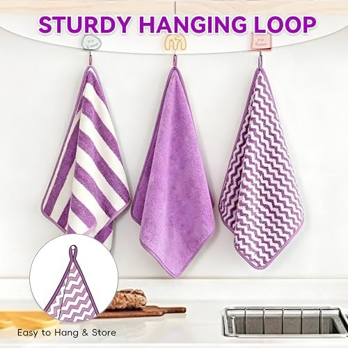 Microfiber Cleaning Cloths, 6 Pack Purple Kitchen Towels - Image 2