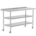 Stainless Steel Prep Table 24" X 60" with 2 Adjustable Undershelves, Backsplash and Wheels, Commercial Metal Workstations for Kitchen, Garage, Outdoor BBQ