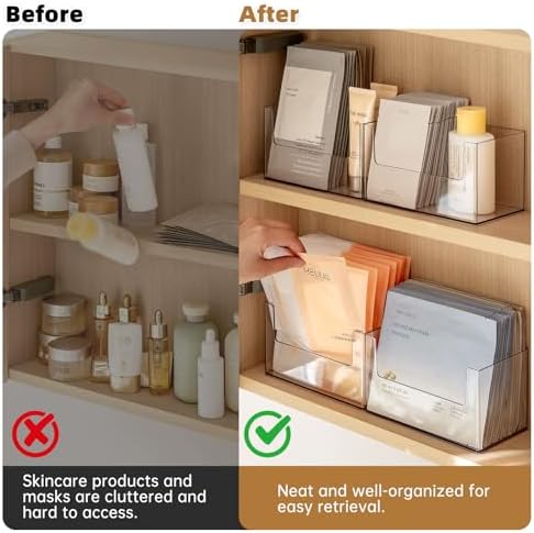 PAVSTINE 2 Pack Clear Medicine Cabinet Organizer, Slim Open Face Mask Storage - Image 5