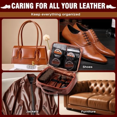Shoe Polish Kit, Shoe Shine Kit 15-in-1 Leather Care Kit - Image 4