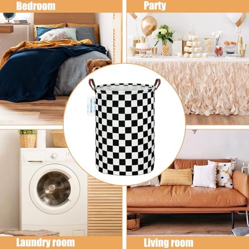 Round Laundry Basket Collapsible Boys Nursery Car Hamper Racing Flag - Image 3