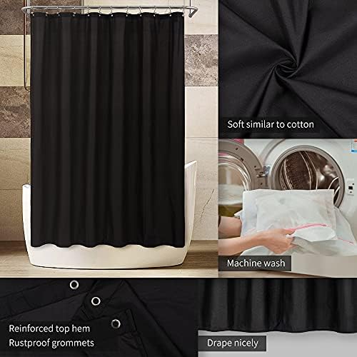 ALYVIA SPRING Extra Long Waterproof Fabric Shower Curtain Liner Black 72x84 - Image 3