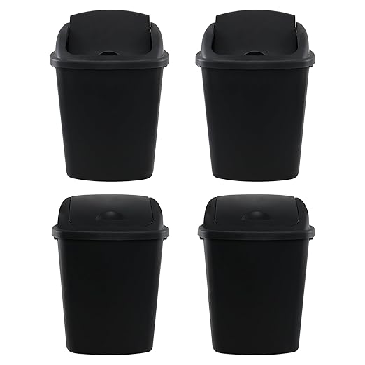 Trash Can, 4 Pack 10 Gallon Plastic Garbage Container Bin with Swing Top Lid, Black Waste Basket for Kitchen, Bathroom, Living Room, Office