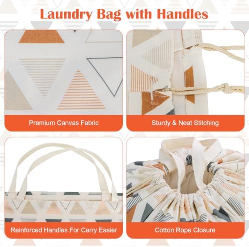 Canvas Laundry Bag with Handles & Drawstring 30"Wx35"H, L+ Triangle Pattern - Image 4