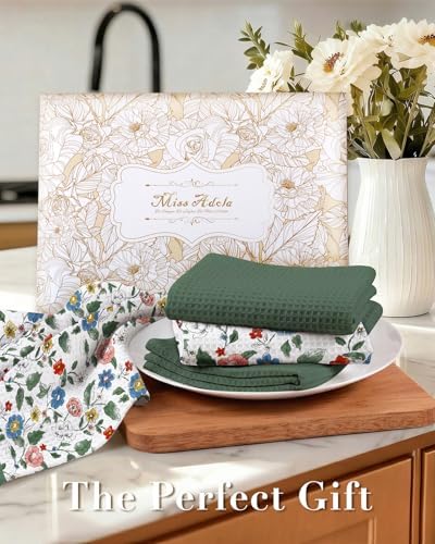 Miss Adola 4pcs Cotton Waffle Kitchen Towels, Vibrant Botanical - Image 6