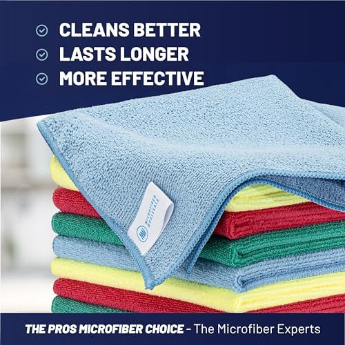 MW Pro Microfiber Cleaning Cloth | Blue Green Red Yellow | 12 Pack | 16” x 16” - Image 2