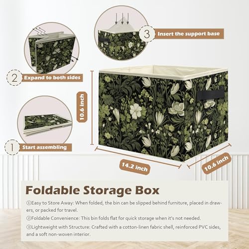 Vintage Floral Botanical Storage Box Bins, Art Nouveau Plant Flower Aesthetic - Image 3