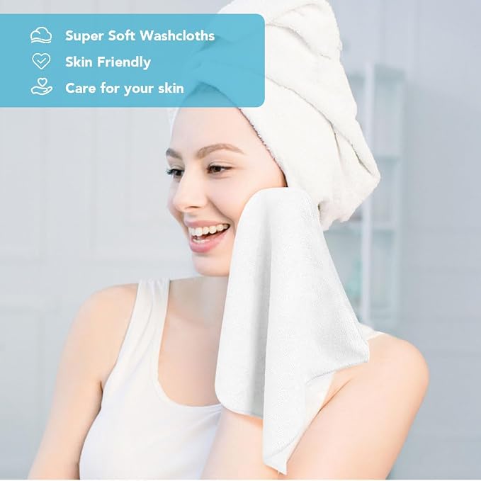 Orighty Washcloths Bulk, 200 Pack Microfiber Face Towels, 12x12 Inch White - Image 2