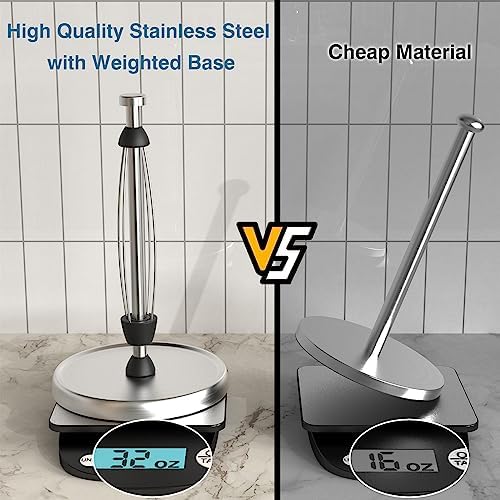 Paper Towel Holder Countertop, One-Handed Tear, Stainless Steel, Weighted Base - Image 5