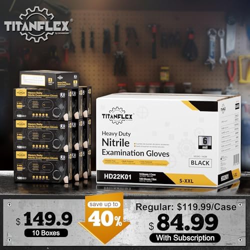 TitanFlex Heavy Duty Black Nitrile Gloves, 6 Mil, Fully Textured, Mechanic - Image 2