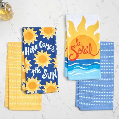 Ritz 4-Piece Kitchen Towel Set, Here Comes the Sun & Le Soleil Sunset Prints - Image 3