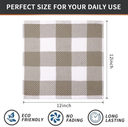 Mordimy Cotton Waffle Weave Dish Cloths, 6 Pack, Khaki & White - Image 6