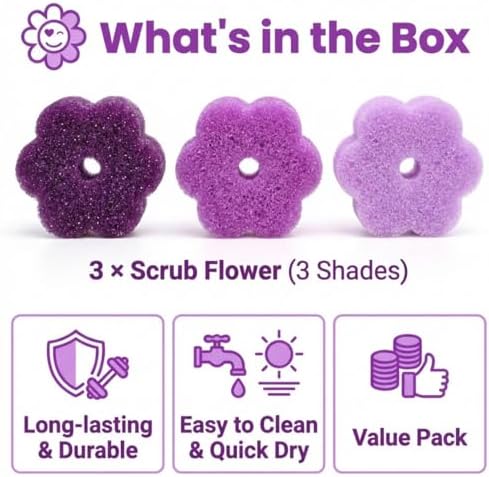Scrub Flower Sponges, Temperature Sensitive, Non-Scratch - Image 2