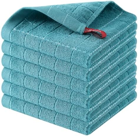 Homaxy 100% Cotton Terry Kitchen Dish Cloths, 6 Pack, Lake Blue by Homaxy
