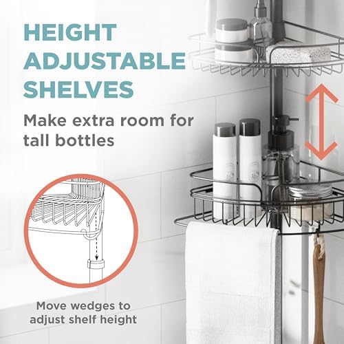 Zenna Home Tension Pole Shower Caddy Corner Organizer, Adjustable Standing - Image 4