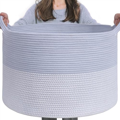 INDRESSME XXXLarge Woven Rope Blanket Basket Living Room Blue by INDRESSME