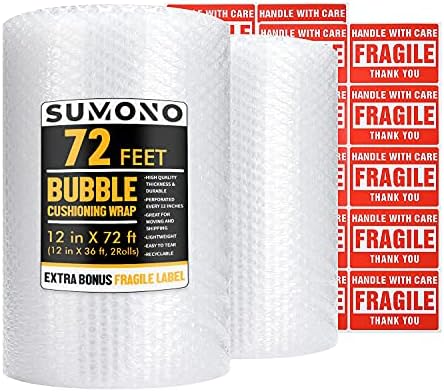 Bubble Cushioning Wrap Roll, Sumono 12 Inch x 72 Feet Total Bubble Roll by sumono
