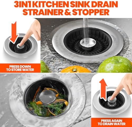 3 in 1 Kitchen Sink Drain Strainer and Stopper Black 1 Pack - Image 4