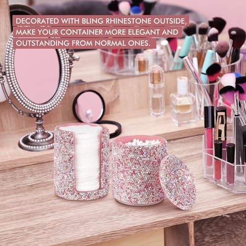 KEYPOWER Bling Rhinestone Cotton Ball Pad Swabs Make Up Pads Dispenser Holder - Image 3