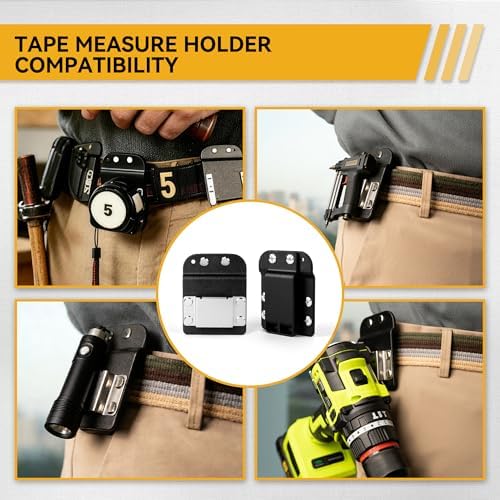 Heavy-Duty Tape Measure and Hammer Holder, Low-Profile Drill Belt Clip & Hammer - Image 6