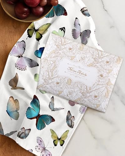 Miss Adola 2pcs Cotton Waffle Kitchen Towels, Morpho Butterfly - Image 6