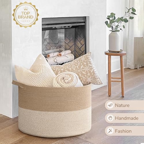 INDRESSME 115L Extra Large Woven Wicker Blanket Basket Living Room - Image 7