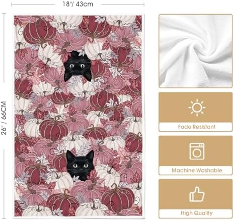 Artoid Mode Pink Pumpkin Cat Fall Kitchen Towels Set of 4 18x26 Inch - Image 6