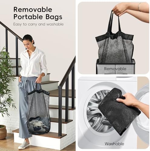 100L Laundry Hamper with Lid, Large Clothes Hampers with Removable Bag - Image 5