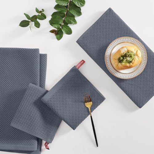 Homaxy 10 Pack 100% Cotton Kitchen Towels and Dishcloths Set, Dark Grey - Image 6