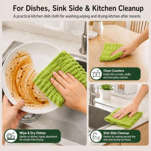 kimteny Microfiber Dish Cloths for Washing Dishes 24 Pack, Lime Green - Image 6