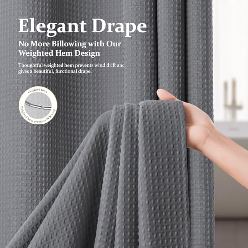 Dynamene Extra Long Waffle Shower Curtain 256 GSM Fabric 72x96 Grey/Gray - Image 4