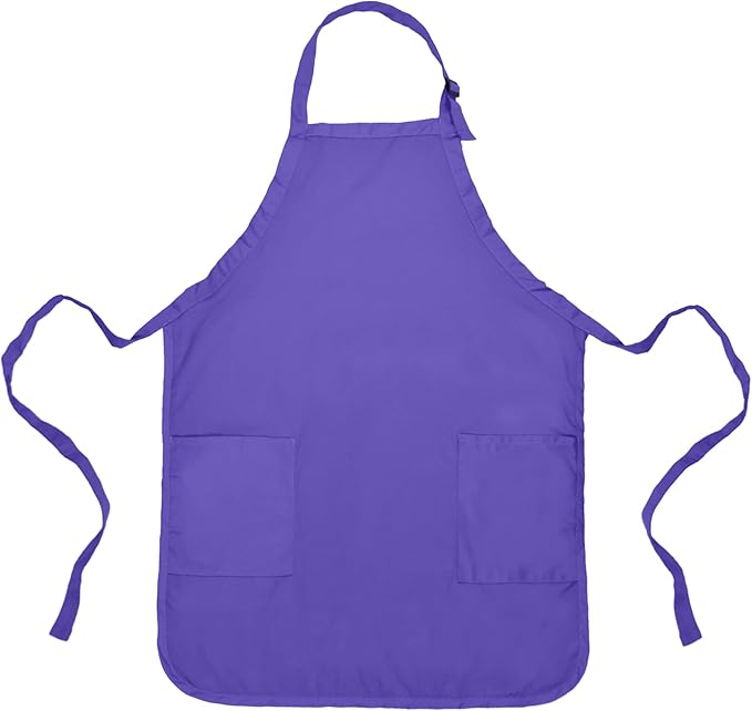 DALIX Apron Commercial Restaurant Home Bib Spun Poly Cotton Kitchen Aprons (2 Pockets) (1, Purple)