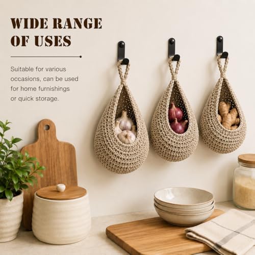Hanging Fruit Baskets for Kitchen, 3 Pack Handwoven Wall Baskets - Image 5