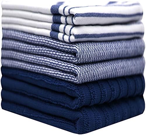 Premium Kitchen Towels 6 Pack 100% Cotton 20"x28" Dish Towels Navy Striped - Image 2