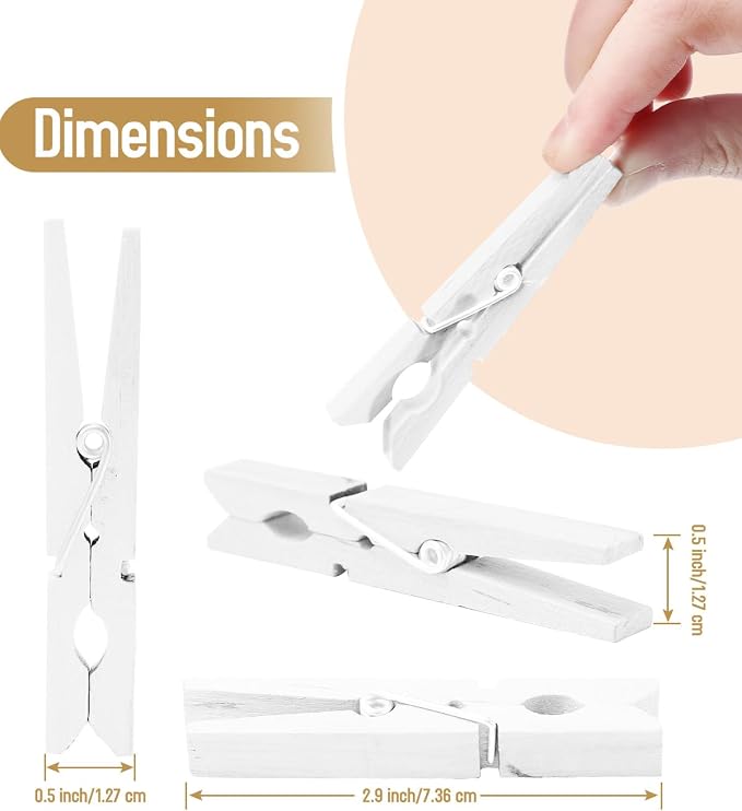 100 Pack White Wooden Clothes Pins 2.9 Inch, Heavy-Duty Wood Clothespins | - Image 2