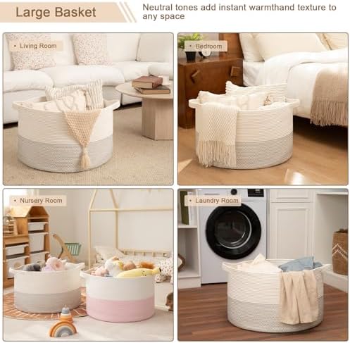 OIAHOMY 90L Large Blanket Basket Living Room Laundry Basket Black & White - Image 5
