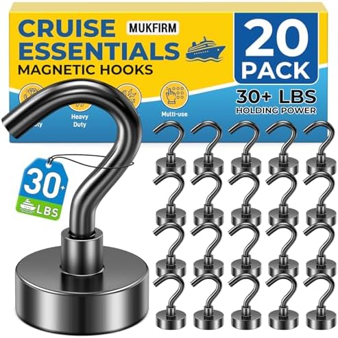 20 Pack Magnetic Hooks for Cruise Cabins 30lbs Heavy Duty Magnet by MUKFIRM