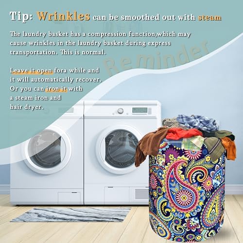 Mandala Paisley Laundry Basket Oxford Cloth Foldable Hamper 18.9x16.5 Inch - Image 6