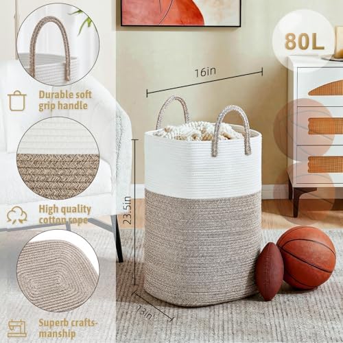 Artfeel Laundry Basket, Woven Cotton Rope Laundry Hamper, 60L Versatile Storage - Image 2