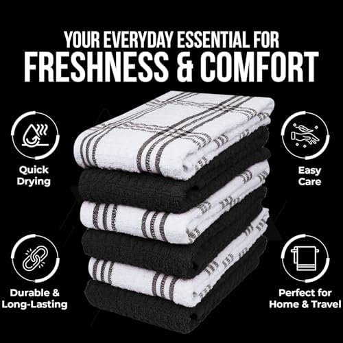 DAN RIVER Black Kitchen Towels, 12 Pack, 16x26 Inches Absorbent Dish Towels - Image 4