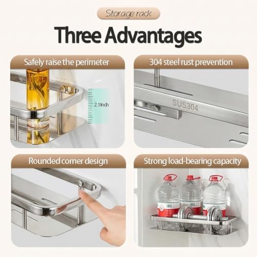 Corner Shower Caddy, 304 Stainless Steel Bathroom Shelf Organizer, Wall Mounted - Image 3
