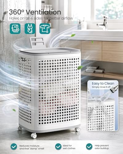 SONGMICS Laundry Hamper with Wheels, 75 L Laundry Basket with Lid - Image 3