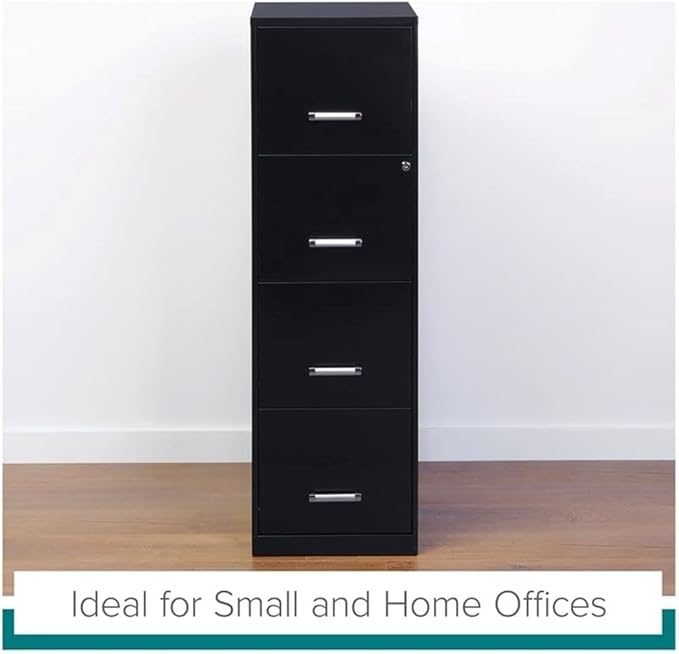 Scranton & Co 18" Deep Light Duty 4 Drawer Metal Letter Filing Cabinet in Black, Pre-Assembled