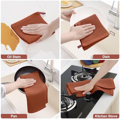 Homaxy 12 Pack 100% Cotton Kitchen Towels and Dishcloths Set - Image 5