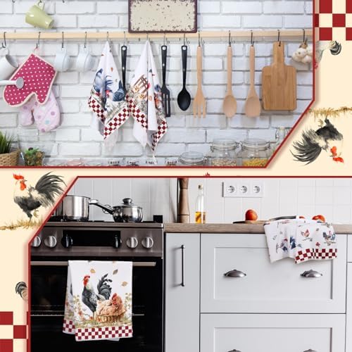 Sunnyray 6 Pcs Farmhouse Rooster Kitchen Towels Dish Cloths - Image 2