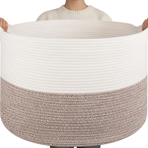 OIAHOMY 115L Extra Large Blanket Basket Living Room Laundry Basket Brown by MasterofSpaceOptimization