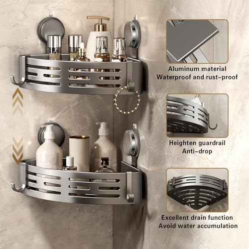 VOLPONE Corner Shower Caddy Suction Cup Shower Shelf Corner No Drilling - Image 3